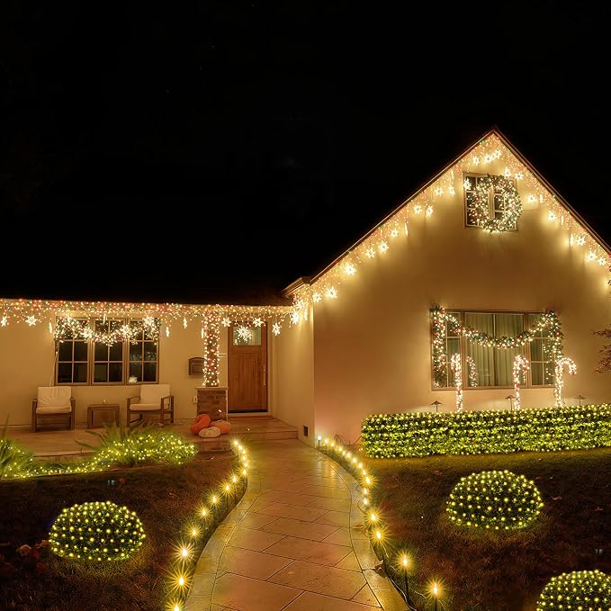 BlcTec Christmas Net Lights, 200 LED 8.4ft x 5.2ft Outdoor Christmas Lights with 8 Modes, Timer, Connectable, Waterproof Design for Trees, Bushes, Shrubs Outdoor Christmas Decorations, Warm White