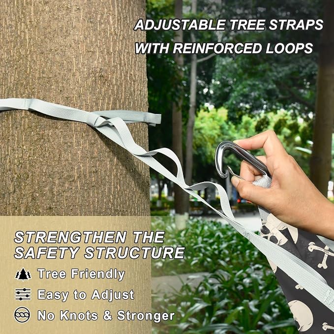Camping Hammock Outdoor Hammocks for Outside Skull Crossbones Beach Trees Portable Lightweight with Pockets Tree Straps Indoor