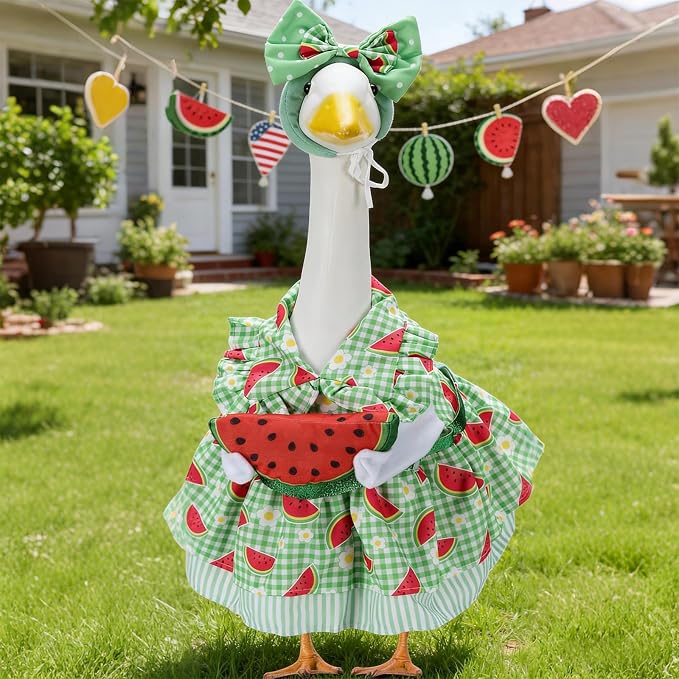 Summer Porch Goose Outfits for 23 Inch Lawn Statue | Watermelon Costume for Plastic/Cement Statue, Duck Sculpture Clothes for Spring Yard Patio Party Decoration