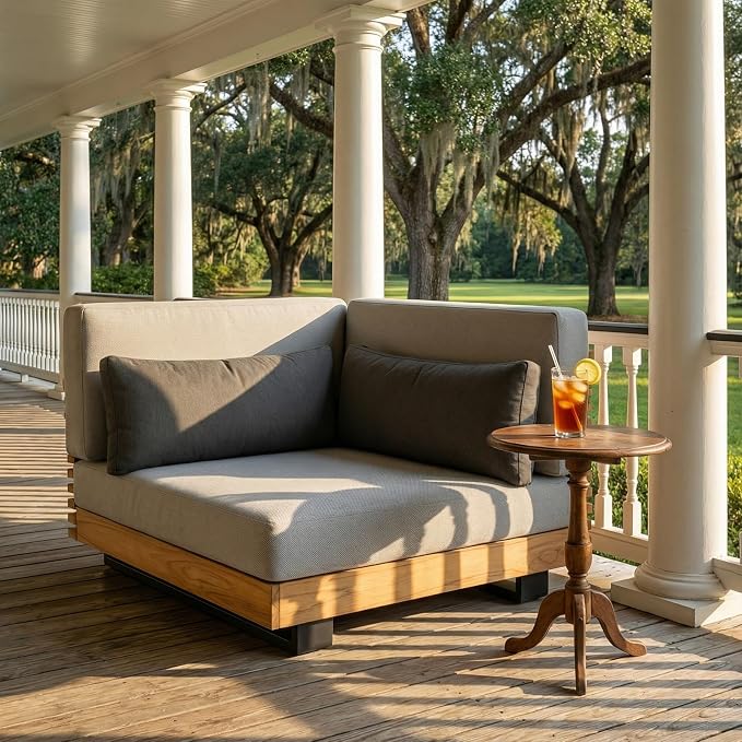 OTSUN Outdoor Corner Sofa, Teak Wood Slatted Base and Aluminum Frame L-Shaped Single Seat Outdoor Sofa Furniture for Patio Backyard Poolside