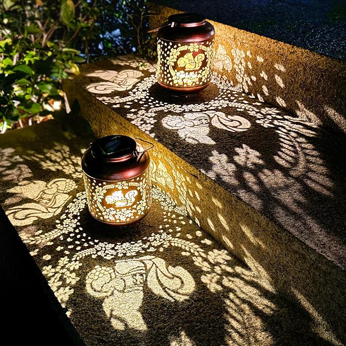 Squirrel Solar Lanterns Outdoor Waterproof Hanging Solar Lights Squirrel Gifts for Women Men Metal Decorative LED Lanterns for Yard,Patio,Lawn,Tabletop,Pathway,Landscape,Garden Decor