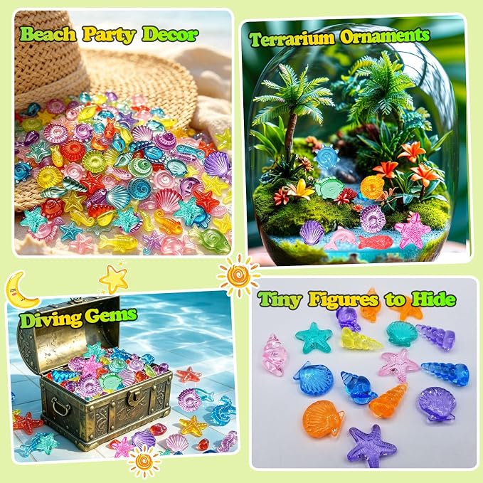 450 PCS Seashells Ocean Sensory Bin Filler, Mini Resin Animal Figures | Mini Resin Seashell Figures Diving Gems Vase Fillers for Fish Aquarium Fairy Garden Table Decorations
