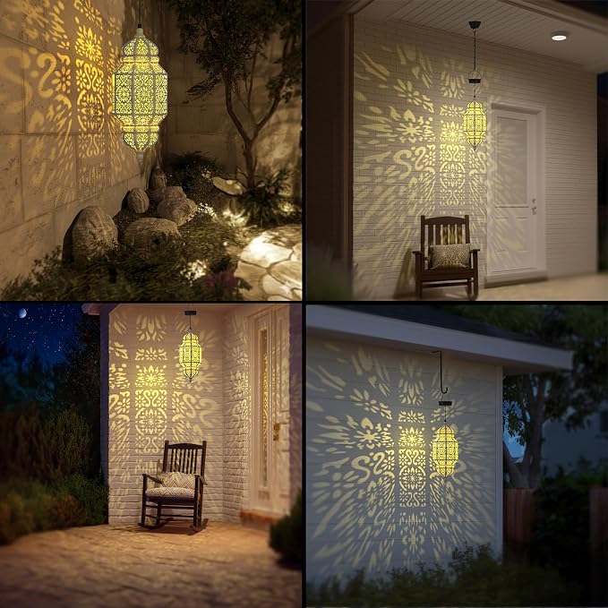 18 Inch High Large Hanging Solar Lights Outdoor Garden Decor, Decorative Waterproof Plastic Moroccan Solar Lantern Lamp, Outside Decorations for Patio Yard Porch Decor, Gardening Gifts for Women Mom