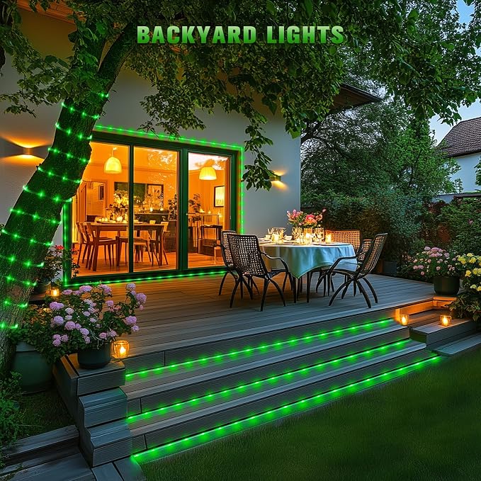 JMEXSUSS 2 * 200 LED Green Solar Halloween Lights | 66ft IP 65 Waterproof Solar Rope Lights Outdoor, 8 Modes Christmas Lights for Camp Trampoline Ladder Slide Tent