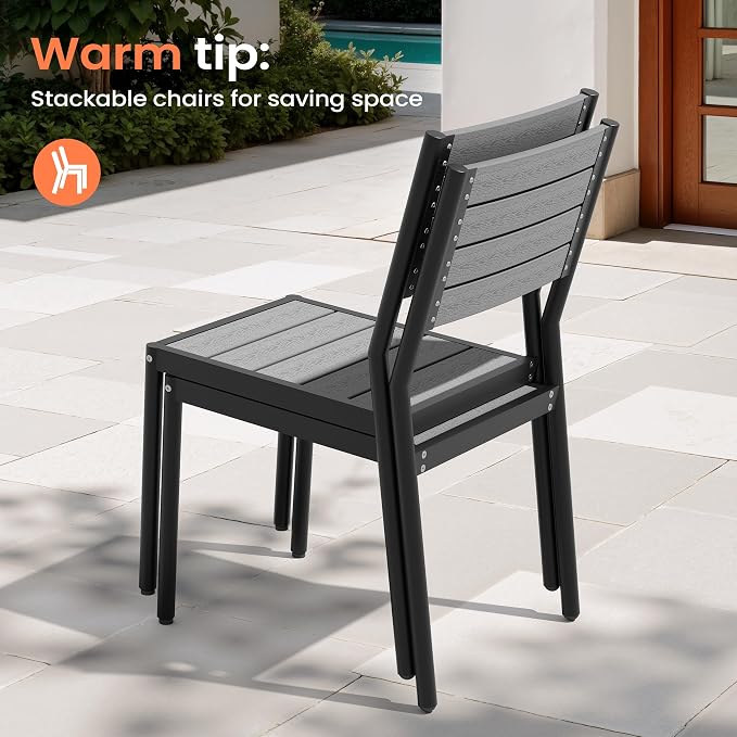 Pellebant 13 Piece Patio Table and Chairs Set for 12, Aluminum Outdoor Dining Set, Stackable Dining Chairs with Armless & 118" Dining Table, Grey