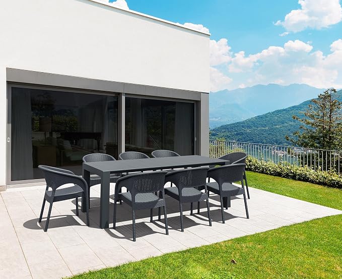 Resol Grupo Compamia Vegas 86" Extendable Patio Dining Table in White, Commercial Grade