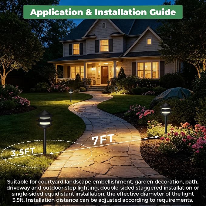 Pagoda Low Voltage Landscape Pathway Lights, 12V Outdoor LED Path Lights Wired, Aluminum Walkway Lighting with 4W 2700K Replaceable G4 Bulb, Classic 3-Tier Lantern, 12 Pack