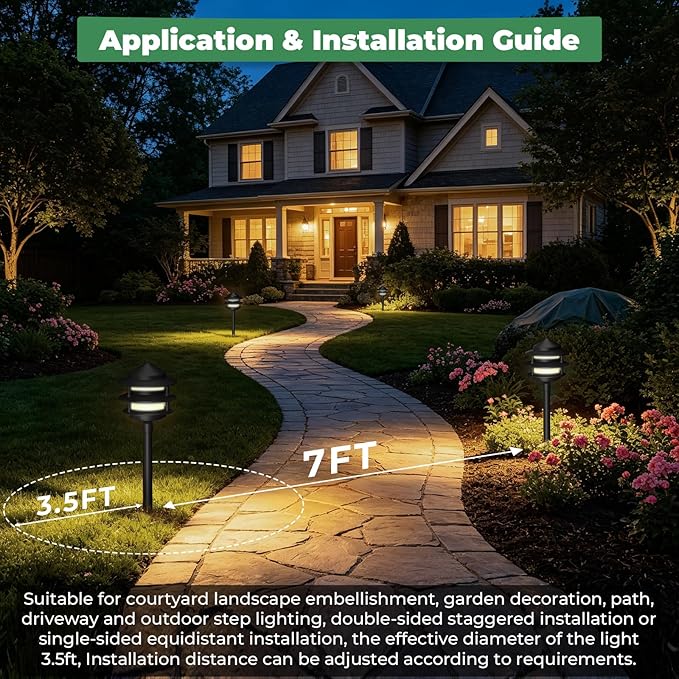 Pagoda Low Voltage Landscape Pathway Lights, 12V Outdoor LED Path Lights Wired, Aluminum Walkway Lighting with 4W 2700K Replaceable G4 Bulb, Classic 3-Tier Lantern, 6 Pack