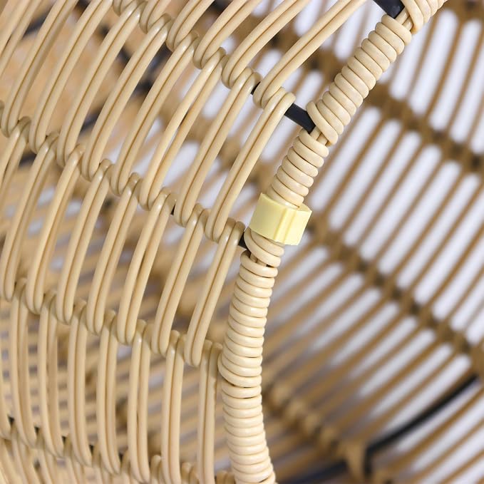 ABBLE Patio Resin Wicker Side Table Yellow Barrel End Table Metal Frame Storage Basket Indoor Outdoor Use, Natural