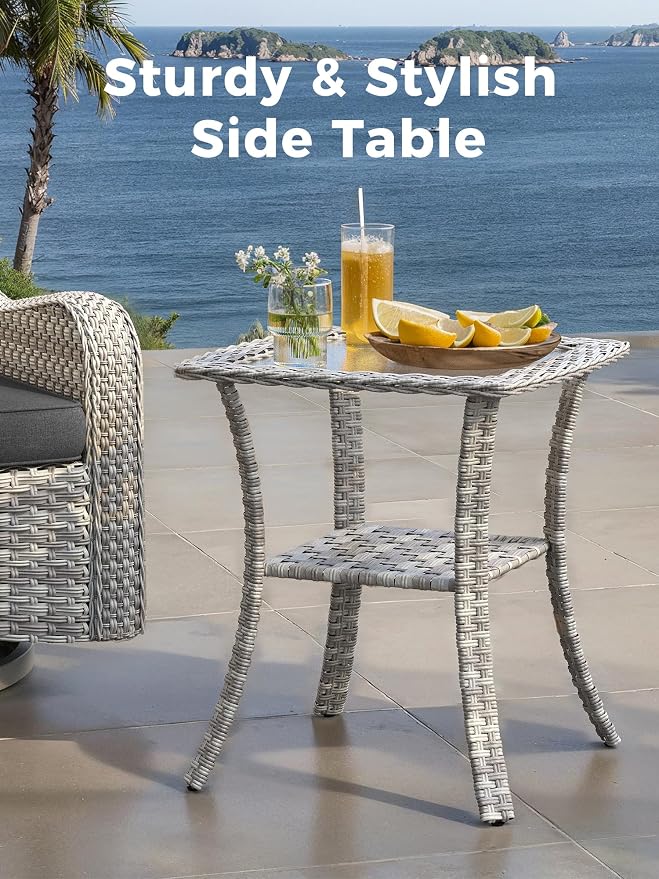 3 Piece Outdoor Wicker Patio Furniture Set,High Back Swivel Rocker Patio Chairs with 4" Thickened Cushions & Side Table, All-Weather PE Rattan for Garden, Backyard, Porch, Charcoal Gray