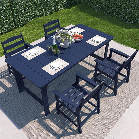 THOEOE 5 Piece Outdoor Dining Set, Patio Dining Table and 4 Chairs, All-Aluminum Frame, All-Weather HDPE Outdoor Furniture with Umbrella Hole for Garden, Lawn, Poolside, Navy Blue