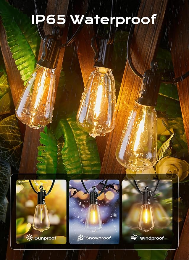 Brightown Outdoor String Lights, 30FT 11+1 LED ST38 LED Patio Lights Shatterproof, Dimmable IP65 Waterproof Connectable Hanging Outdoor Light for Backyard, Porch, Deck, Balcony