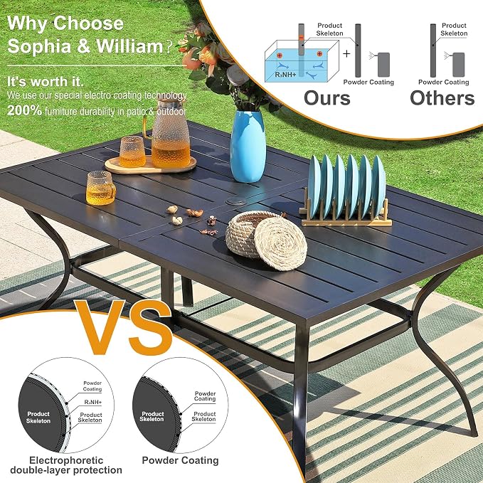 Sophia & William 7-Piece Patio Dining Set, Metal Table, PE Wicker Chairs | All Weather Patio Table and Chairs Set for 6, Perfect for backyard, deck, porch