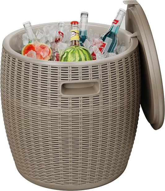 EasyUp Outdoor Cooler Side Table – 17 Inch Resin Ice Cooler Table for Wine, Champagne, and Beverages – Elegant Party, Wedding, and Home Cool Bar (16.73 x 16.73 x 17.32 Inches, 8.16 lbs) (Grey)