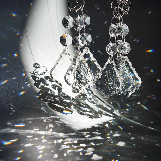 20pcs Crystal Chandelier Prism Pendant, 50mm Suncatchers Hanging Crystals | Clear Maple Leaf Crystal Sun Catcher Beads for Chandelier Christmas Tree Decoration