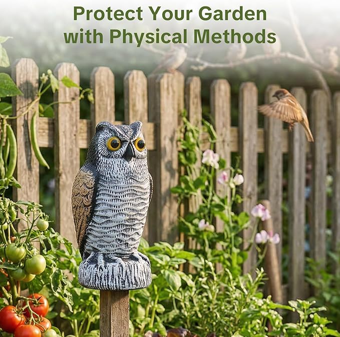 OFFO 2 Pack Fake Owl, Owl Statue for Garden and Yard Decoration, Weatherproof Plastic Outdoor Owl Decor for Porch Pool Patio Yard, 10-Inch Height, Round + Short Ear Owl