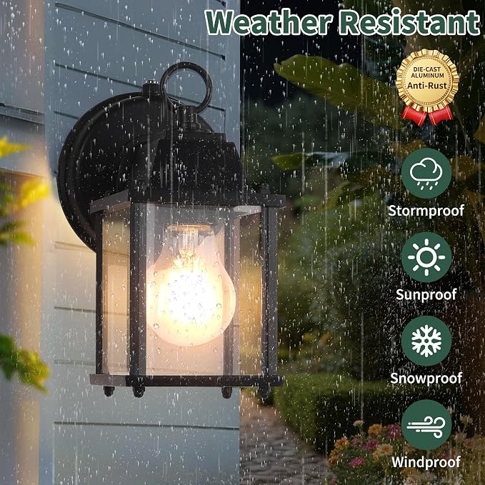 Dawn to Dusk Sensor Outdoor Wall Light Fixtures Waterproof Porch Lights Anti-Rust Black Exterior Lighting Fixtures Outdoor Wall Lantern for House -2 Pack