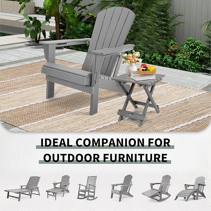 FUNBERRY Outdoor Folding Adirondack Side Table, Patio End Table | No Assembly, Portable, HDPE All Weather, No Rot, No Rust, No Crack, Save Space, Easy-Clean for Indoor or Outdoor