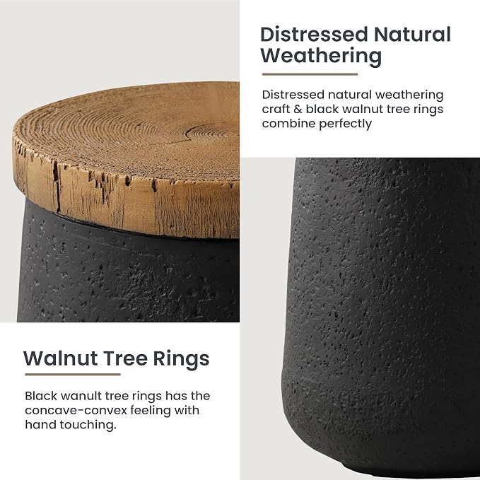 HOMPUS Concrete Outdoor Side Table Sets of 2, 2 Pieces Cylinder Shaped Round Coffee Table, Plant Stand Outdoor Accent Table Modern Patio End Table Sets for Garden, Paito, Living Room