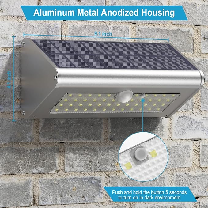 Super Bright Solar Lights Outdoor IP65 Water Proof, 1100 Lumens Wireless LED Motion Sensor Light, Aluminum Metal Housing Security Lights Flood Wall Lights, 1 Pack (Daylight)