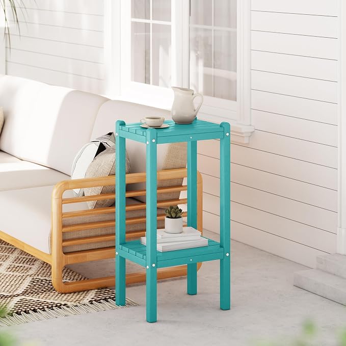 WestinTrends Malibu 36" Outdoor Adirondack HDPE 2-Tier Patio Side Table, Turquoise