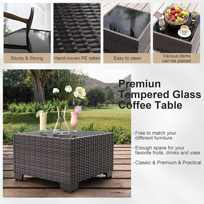 7 Pieces Outdoor Patio Furniture Set Wicker Sectional Sofa with Cushions & Tea Table Patio Rattan Conversation Chair Sofa Set Black