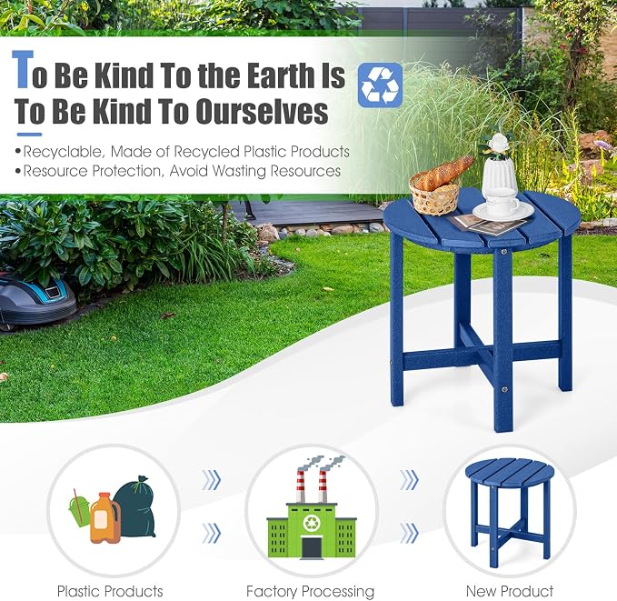 Tangkula Round Outdoor Side Table, 18 Inch Weather Resistant HDPE Adirondack Table, Outdoor Indoor Chairside End Tables, Patio Side Table for Lawn Garden Balcony Backyard, Easy Assembly (2, Navy)