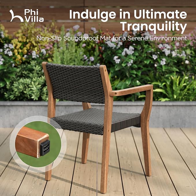 PHI VILLA Outdoor Dining Set for 6, Expandable Acacia Wood Table & Chairs | 7pc teak patio furniture set. Large farmhouse set for deck, porch, backyard.