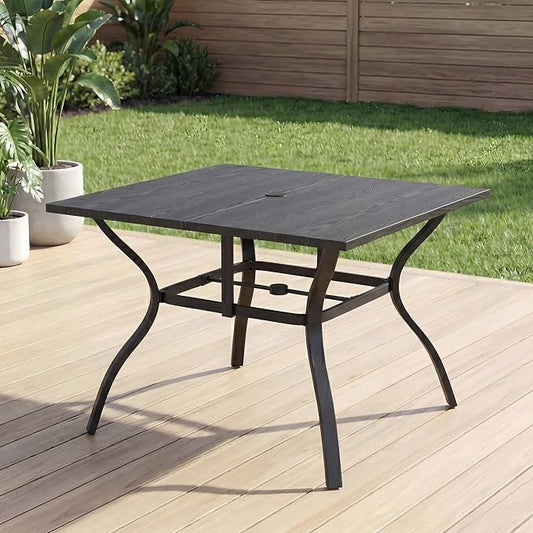 37.8”x37.8” Metal Outdoor Dining Table for 4,Square Patio Dining Table with Adjustable Umbrella Hole,All-Weather Black Outdoor Patio Table for Porch, Garden, Backyard, Poolside, Lawn