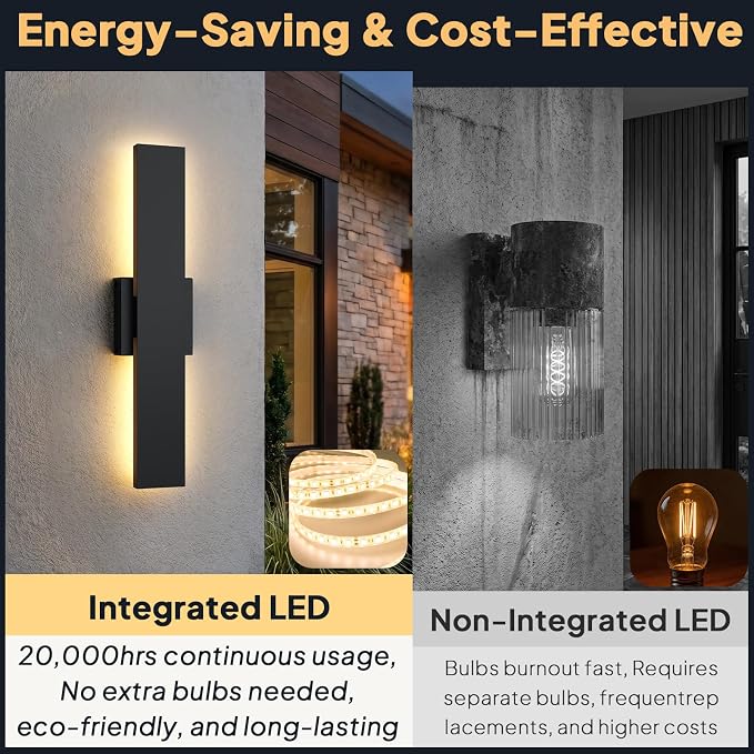 2 Pack LED Outdoor Wall Lights Dimmable, 3000K/4500K/6000K, 15.7" Modern Black Outdoor Wall Sconce, Linear IP65 Waterproof Exterior Wall Light Fixture for Entrance, Hallway, Garage, Porch