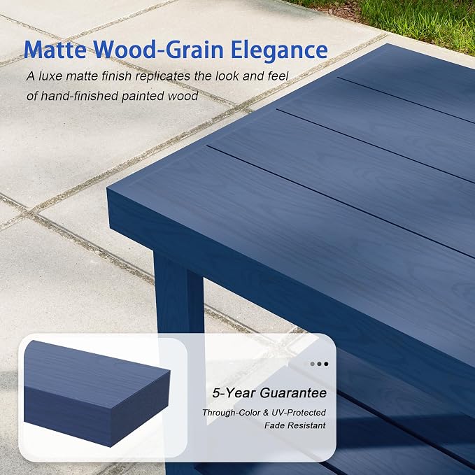 2-Tier HDPE Outdoor Square Side Table, Heavy-Duty Patio Side Table with Storage Shelf, Weather-Resistant Adirondack End Tables for Backyard, Pool, Porch, Garden, Lawn, Navy Blue