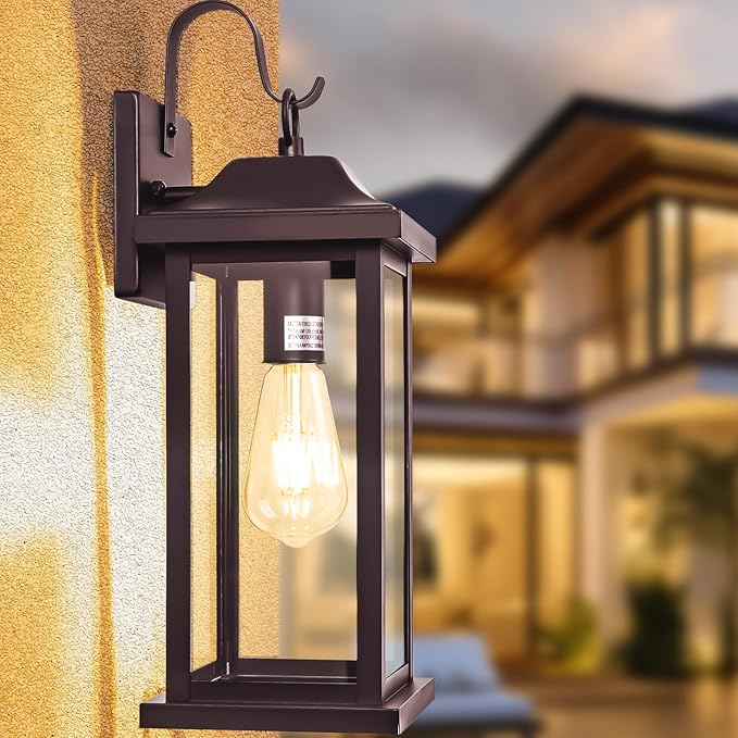 Large Bronze Outdoor Wall Lantern 17 Inch | 1 Pack ETL Listed, Vintage Brown Exterior Light Fixture Waterproof, Farmhouse Outside Wall Sconce Porch Light
