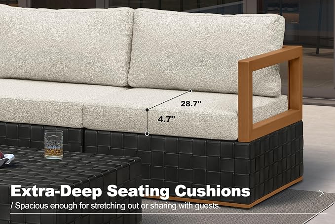 PURPLE LEAF Patio Furniture Set Single Seat Outdoor Sectional Sofa Patio Conversation Set with Olefin-Blend Fabric and Modern PU Leather Base for Yard Porch Garden Black