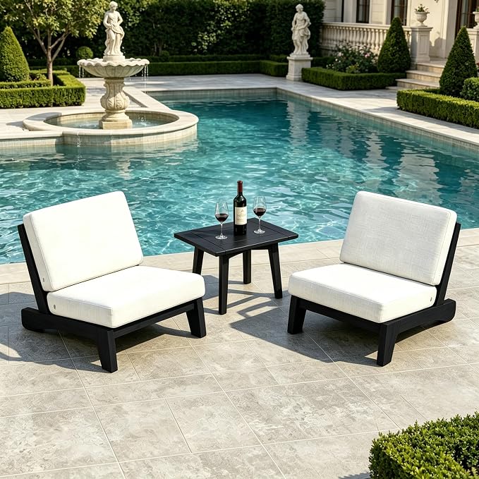 Pia Ricoo 3 Piece Patio Bistro Set with Patio Chairs and Table, Heavy Duty Wood Patio Furniture Set, All-Weather Outdoor Chairs for Balcony, Deck, Poolside, Porch - Beige/Dark