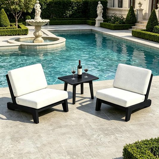 Pia Ricoo 3 Piece Patio Bistro Set with Patio Chairs and Table, Heavy Duty Wood Patio Furniture Set, All-Weather Outdoor Chairs for Balcony, Deck, Poolside, Porch - Beige/Dark