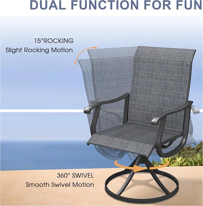 VICLLAX 7 Pieces Patio Dining Set, Patio Furniture Set of 6 Patio Swivel Dining Chairs and 50" Patio Spliced Round Tabletop, Dark Charcoal Chairs & Black Tabletop