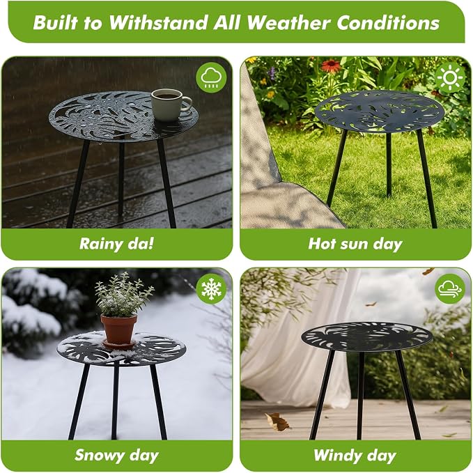 Party Zealot 1 Pack Extra-Large Metal Outdoor Side Tables 18 Inches Outside End Table for Patio Round Accent Garden Corner Table for Small Spaces, Balcony, Porch Plant Stand Indoor