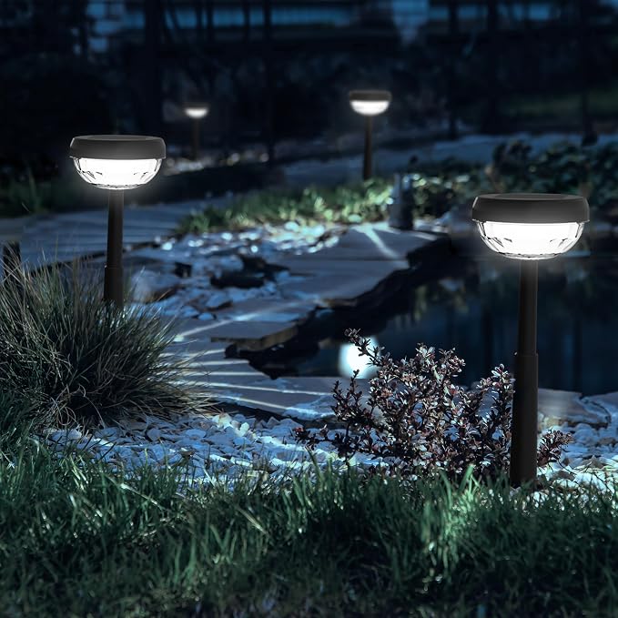 Ensenior 6-Pack Solar Lights Outdoor, Auto ON/Off 6500K LED Solar Garden Lights for Pathway, Yard, Patio, Walkway, Flower Bed, Halloween Christmas Landscape Lighting, IP65 Waterproof, Flag Lights