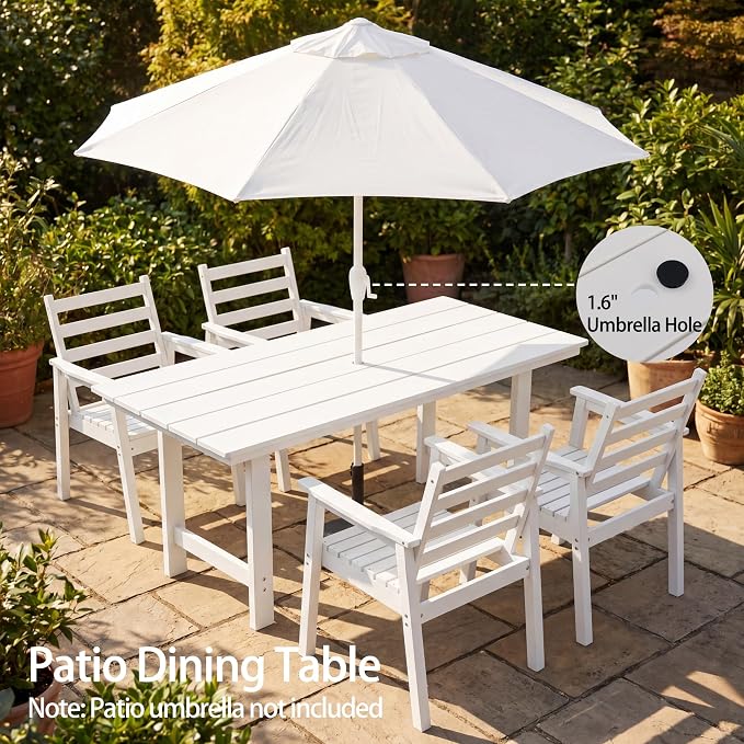 12-Piece Outdoor Dining Set, All-Weather HDPE Patio Furniture, Two 66.5" Slatted Table with 1.6" Umbrella Hole & 10 Ergonomic Armchairs, Heavy Duty 350lbs Capacity, UV Resistant, White