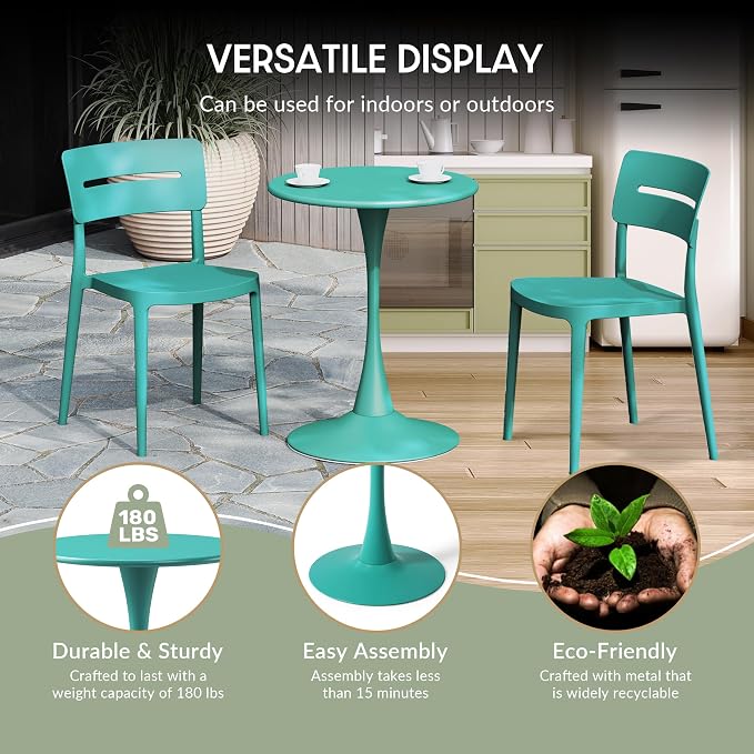 WestinTrends Playa 23.5" Round Outdoor Indoor Metal Cocktail Dining Table, Turquoise