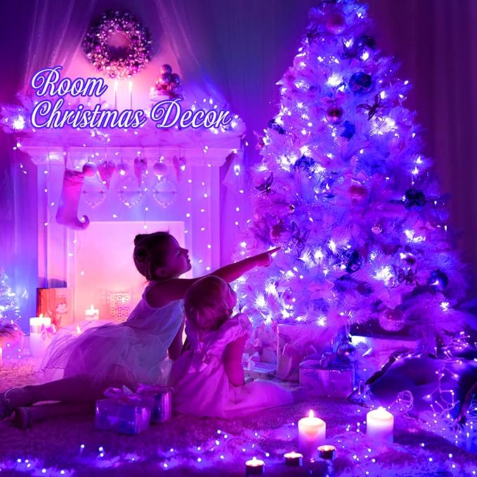 JMEXSUSS Connectable 91.5ft 250 LED Purple Halloween String Lights Indoor | 8 Modes Purple Christmas Lights Outdoor Waterproof, Plug-in Clear Wire Purple String Light for Xmas Bedroom Party Tree