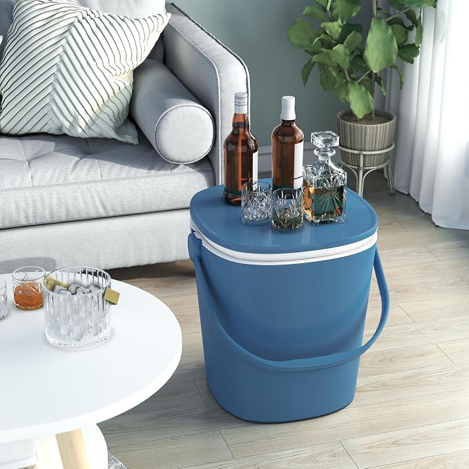 Portable Outdoor Ice Cooler Bar, 15-Can Blue Multifunctional Side Table with Snack Tray, Hidden Bottle Opener & Food Clips, Lightweight for Indoor/Patio Use, Camping, Poolside, Party
