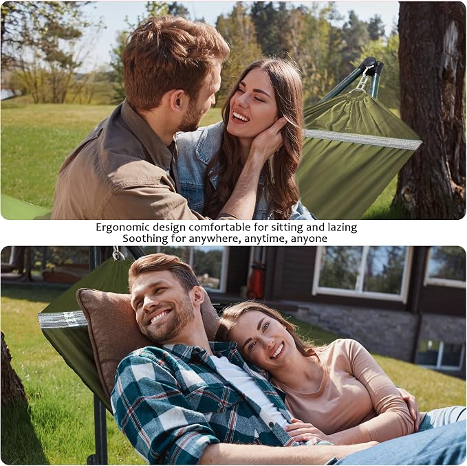 Tranquillo Sturdy Steel Hammock with Stand Premium Cotton Canvas Hammock, 600 lbs Capacity Hammock Stand Folding, Portable 30-Second Fold Unfold Hammock for Camping, Sage