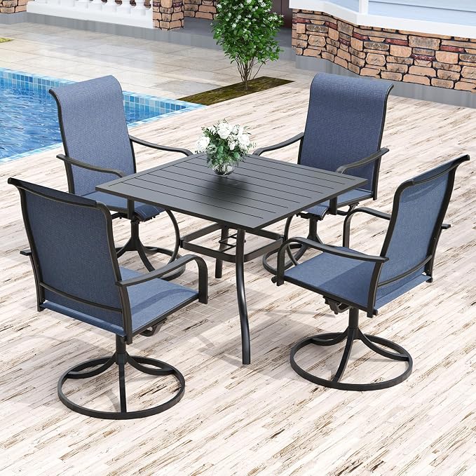 Anmutig Outdoor Dining Table with 1.57" Umbrella Hole, Picnic Table Metal Steel Square Backyard Bistro Table Outdoor Dining Table for Garden, Poolside, Backyard, Black, 35x35inch