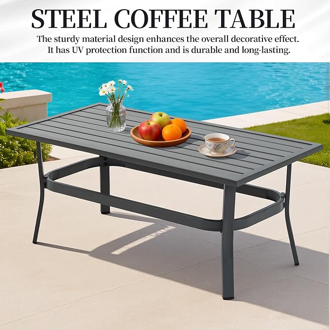 Patio Furniture Set, 8 Pieces Outdoor Metal Conversation Set Sofas with 1 Three-Seater Sofa,1 Loveseat Sofa,2 Swivel Chairs,2 Footstools,1 Side Table,with Cushion