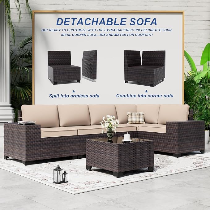 9 Pieces Patio Furniture Set with 2 Swivel Chairs Patio Furniture Outdoor Sectional Sofas Outdoor Patio Conversation Set - Brown