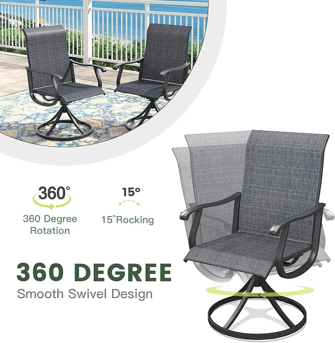 Outdoor Dining Set for 8, 60.1" Metal Round Outdoor Dining Table with Umbrella Hole and Sling Patio Swivel Chairs, 9 Pieces Patio Table and Chairs Set for Garden Backyard, Charcoal and Walnut