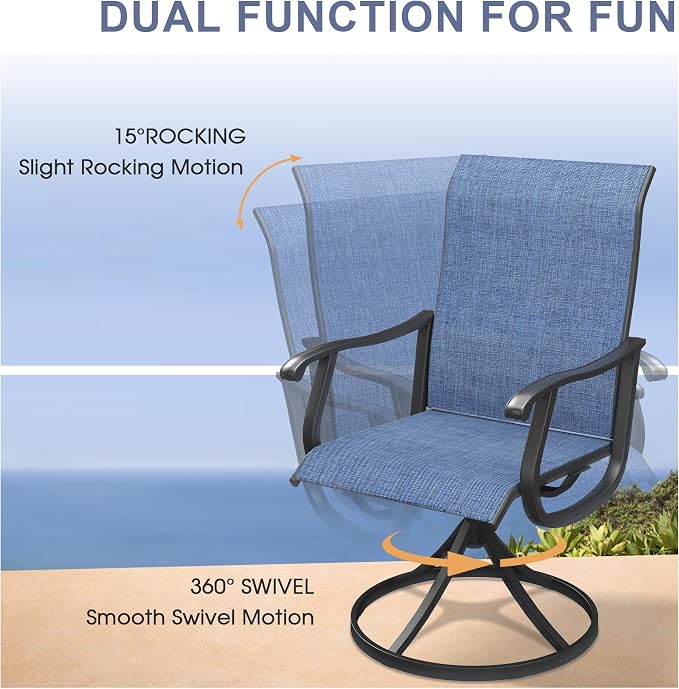 VICLLAX 7 Pieces Patio Dining Set, Patio Furniture Set of 6 Patio Swivel Dining Chairs and Rectangular Patio Table, Dark Blue Chairs & Black Tabletop