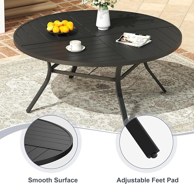 VICLLAX 11 Pieces Patio Outdoor Dining Set, 60" Large Round Metal Table with Umbrella Hole and 10 Stackable Textilene Chairs for Patio, Lawn, Garden, Porch, Black/Grey