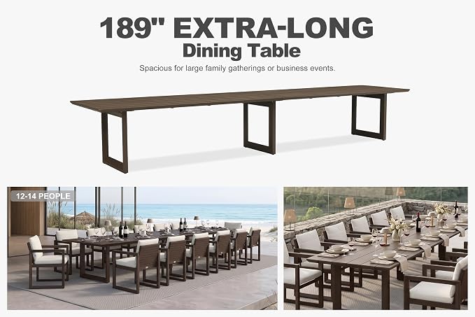 PURPLE LEAF Outdoor Dining Set for 14 Aluminum Extra Long Patio Furniture Table and Chairs Set with All Weather Thick Cushion Rectangular Patio Dining Sets for Huge Backyard Garden Poolside, Bronze